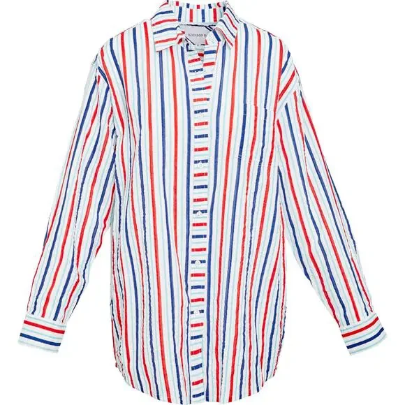Addison Bay Naples Dress Americana Stripe Seersucker Shirt Coverup - Size XL - Picture 4 of 14